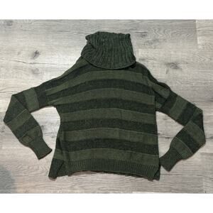 Wooden Ships S/M Loose Knit Lightweight Sweater Cowl Neck Green Striped